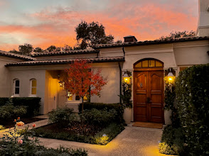 Manicured estate landscape at sunset in Monterey